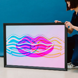 Neon Colorful Wall Light Lips | Modern Digital Art Poster