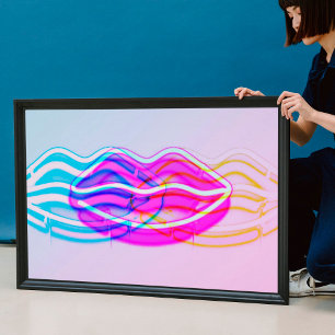 Neon Colorful Wall Light Lips   Modern Digital Art Poster