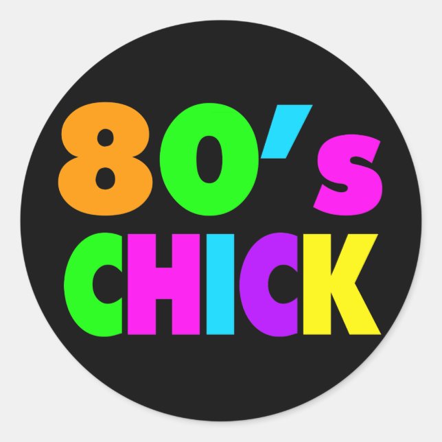 Neon Colors 80's Chick Classic Round Sticker (Front)