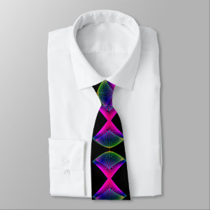 Neon Colors Abstract Design on Black Necktie