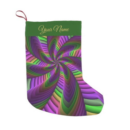Neon Colors Flash Colorful Fractal Pattern Name Small Christmas Stocking