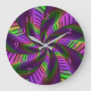 Neon Colors Flash Crazy Colorful Fractal Pattern Large Clock