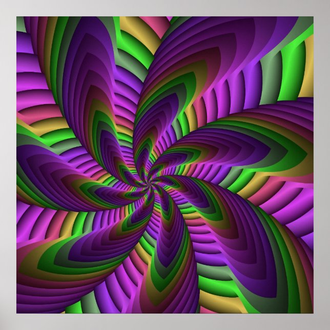 Neon Colors Flash Crazy Colorful Fractal Pattern Poster (Front)