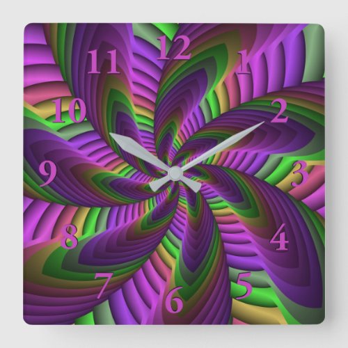 Neon Colors Flash Crazy Colorful Fractal Pattern Square Wall Clock