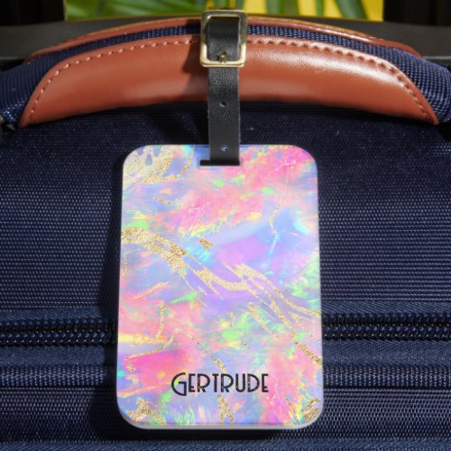 neon colors gemstone opal  luggage tag