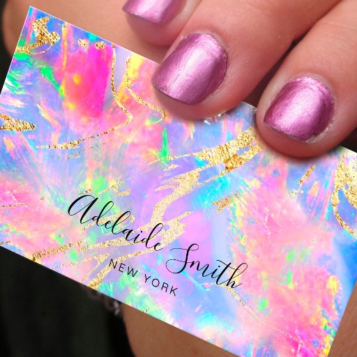 Customizable neon colors gemstone opal texture business card