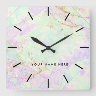 Neon Colors Gemstone Opal Texture  Square Wall Clock
