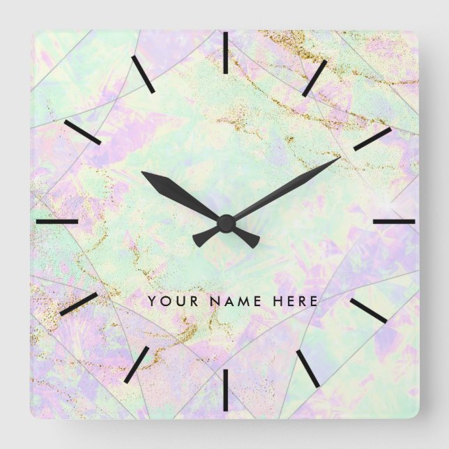Neon Colors Gemstone Opal Texture  Square Wall Clock (Front)