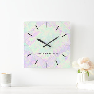 Neon Colors Gemstone Opal Texture Square Wall Clock