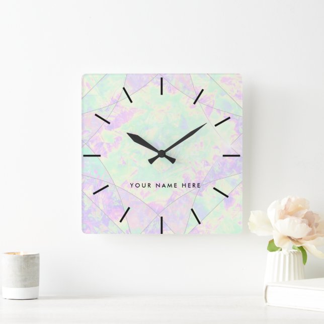 Neon Colors Gemstone Opal Texture  Square Wall Clock (Home)