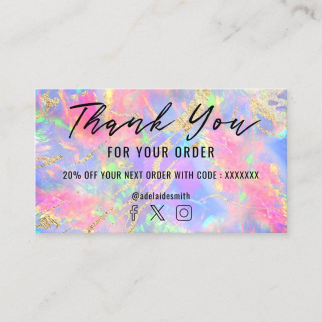 neon colors gemstone opal texture thank you business card (Front)