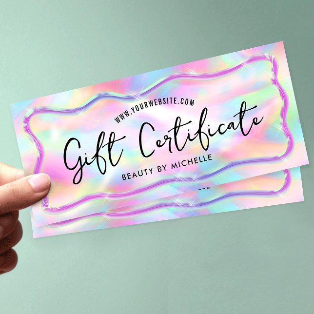 Neon Colors Holographic Spa Salon Gift Certificate (Girly neon holographi effect gift certificate)