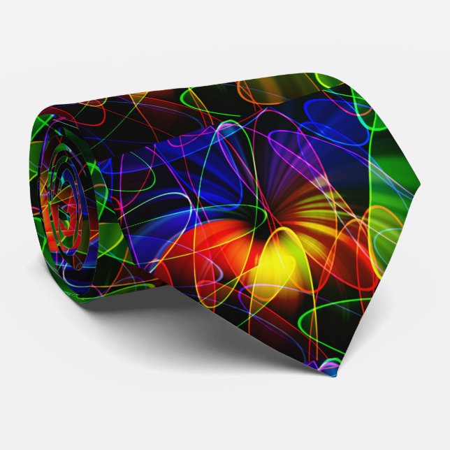 Neon Colors Light Swirls Design Men's Necktie (Rolled)