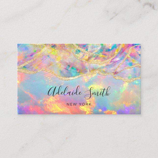 neon colors mineral opal texture business card (Front)