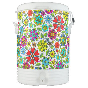 Neon Colors On Black Retro Floral Seamless Pattern Beverage Cooler