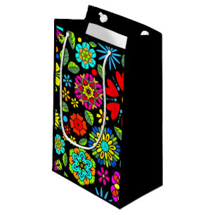 Neon Colors On Black Retro Floral Seamless Pattern Small Gift Bag