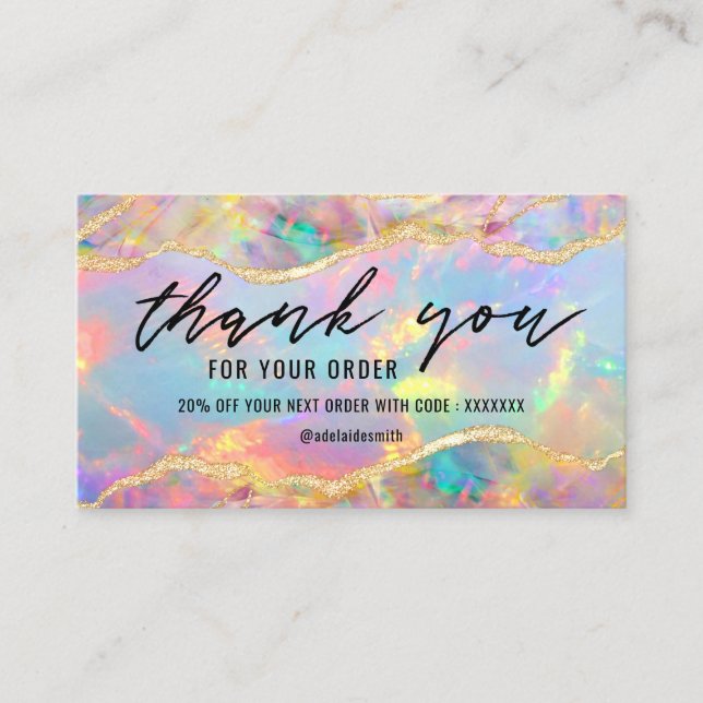 neon colors opal thank you business card (Front)