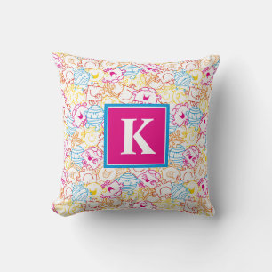 Neon Colors Pattern Monogram Throw Pillow