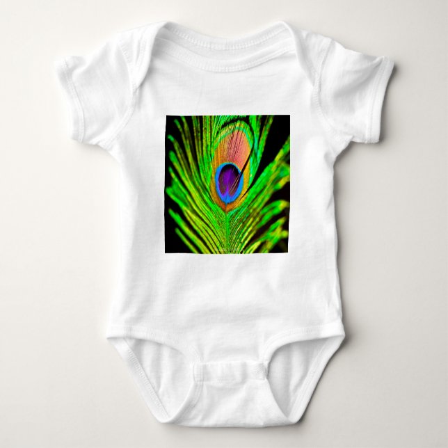 Neon Colors Peacock Feather Baby Bodysuit (Front)