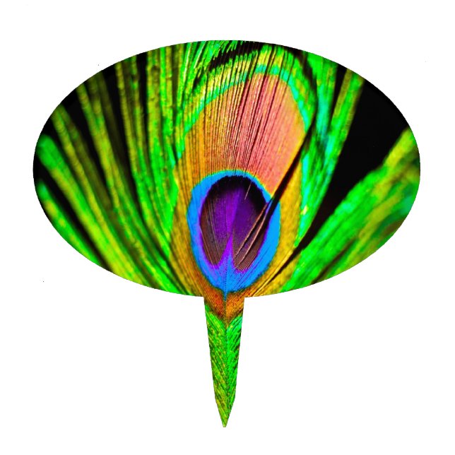 Neon Colors Peacock Feather Cake Topper (Front)
