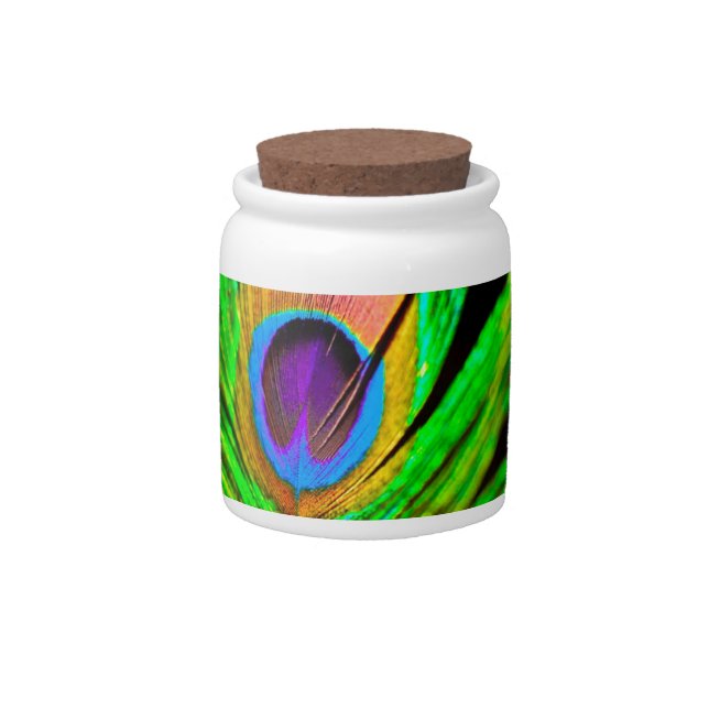 Neon Colors Peacock Feather Candy Jar (Front)