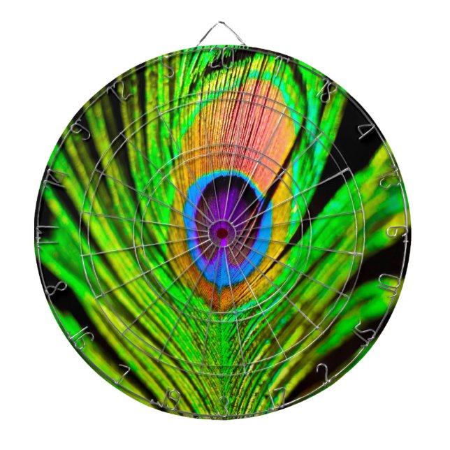 Neon Colors Peacock Feather Dart Board (Front)