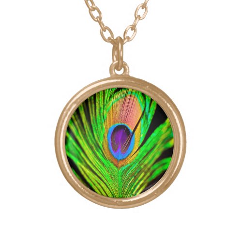 Neon Colors Peacock Feather Gold Plated Necklace