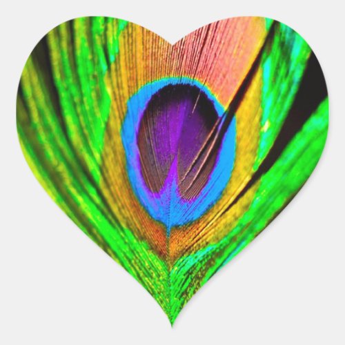 Neon Colors Peacock Feather Heart Sticker
