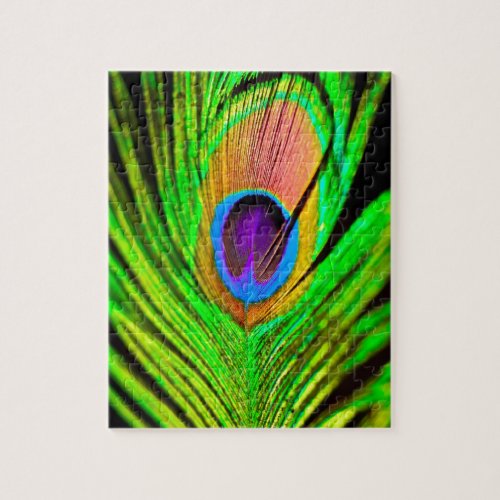 Neon Colors Peacock Feather Jigsaw Puzzle