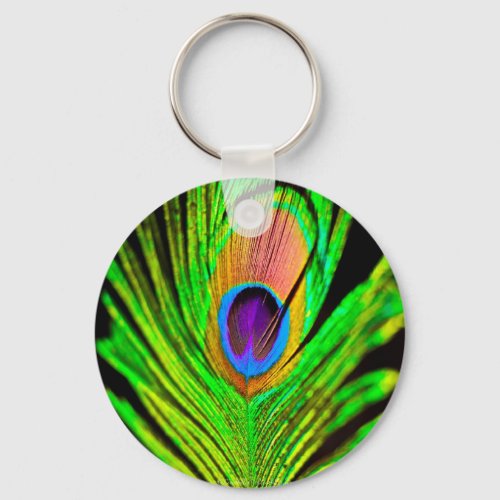 Neon Colors Peacock Feather Keychain