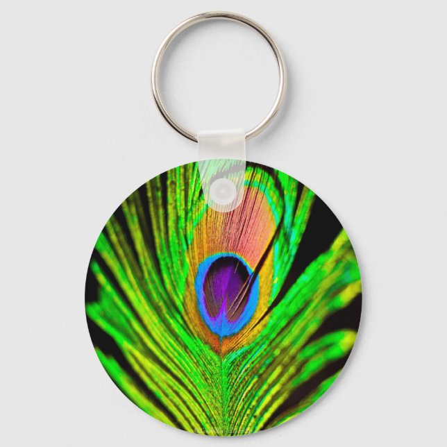 Neon Colors Peacock Feather Keychain (Front)