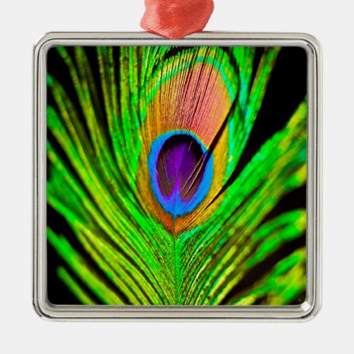 Neon Colors Peacock Feather Metal Ornament