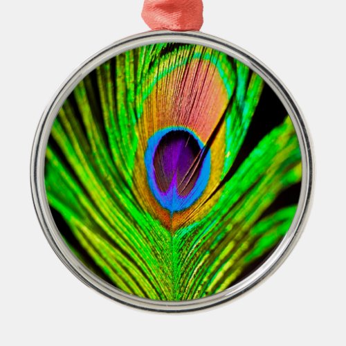 Neon Colors Peacock Feather Metal Ornament