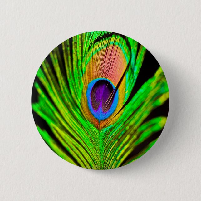 Neon Colors Peacock Feather Pinback Button (Front)