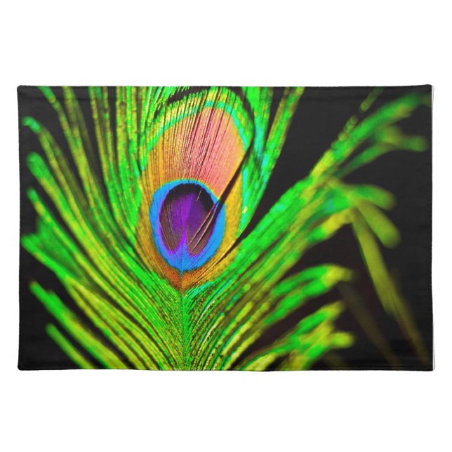 Neon Colors Peacock Feather Placemat (Front)