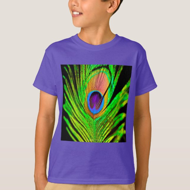 Neon Colors Peacock Feather T-Shirt (Front)