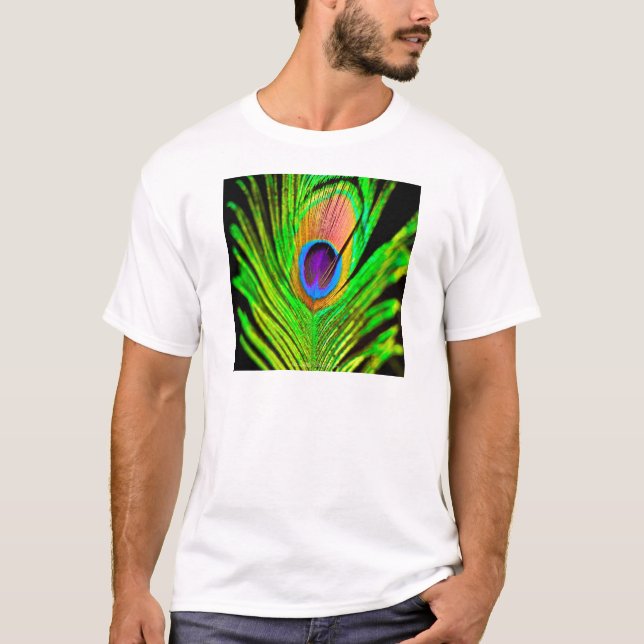 Neon Colors Peacock Feather T-Shirt (Front)