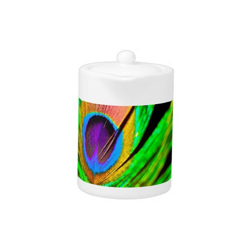 Neon Colors Peacock Feather Teapot
