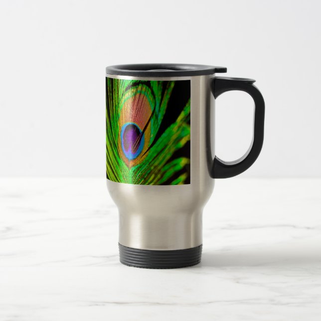 Neon Colors Peacock Feather Travel Mug (Right)