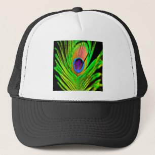 Neon Colors Peacock Feather Trucker Hat