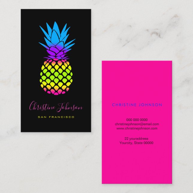 neon colors pineapple logo business card (Front/Back)