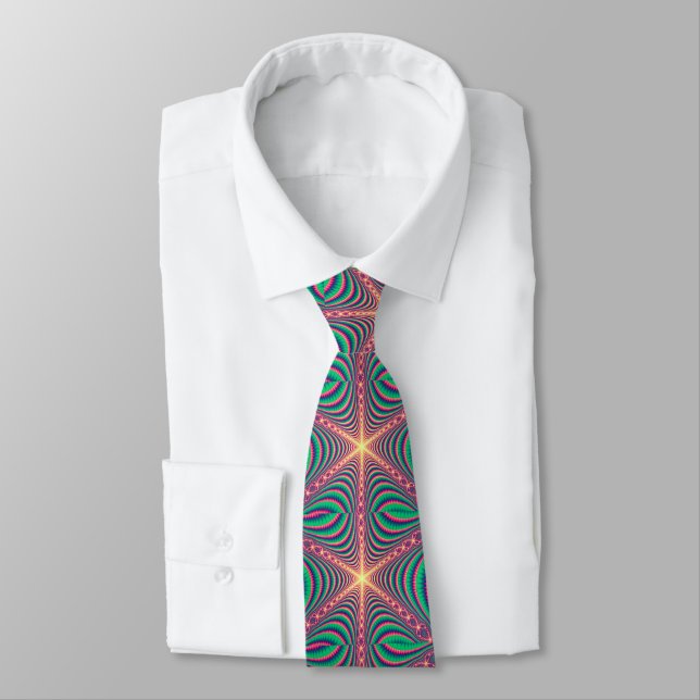 Neon Colors Pink Green Design 2 Men's Necktie (Tied)