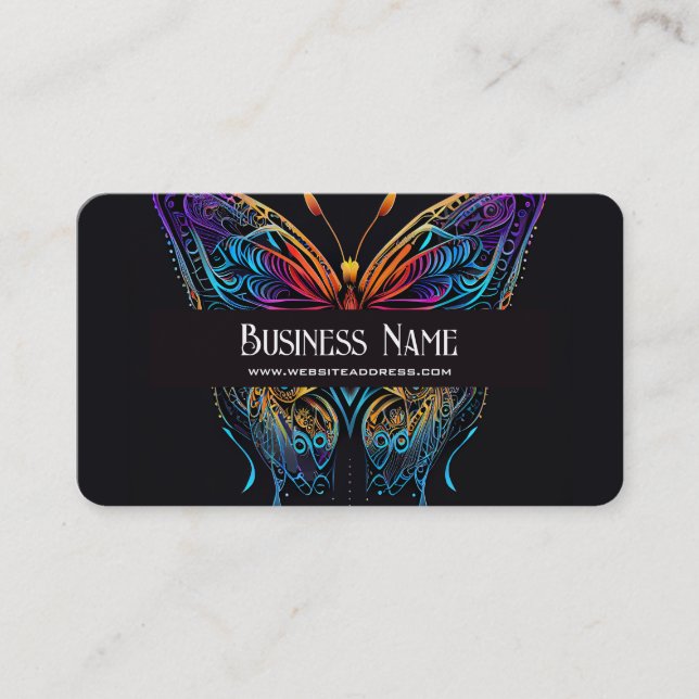 Neon Colors Pretty Butterfly Black Business Card (Front)