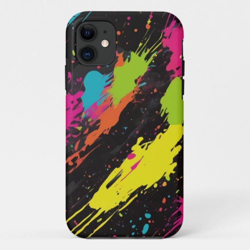 Neon Colors Retro Paint Splatter iPhone 11 Case