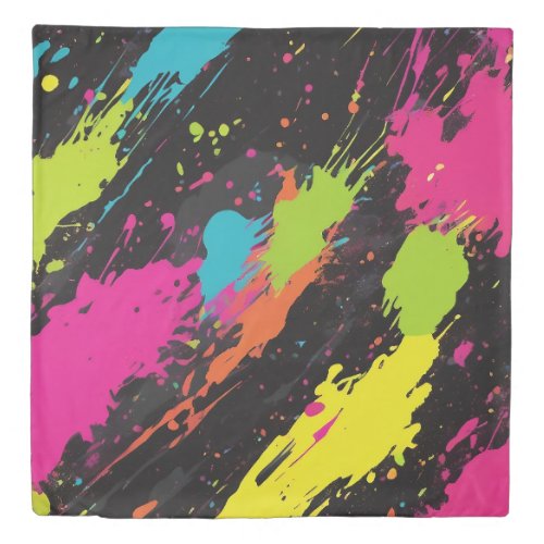 Neon Colors Retro Paint Splatter Duvet Cover