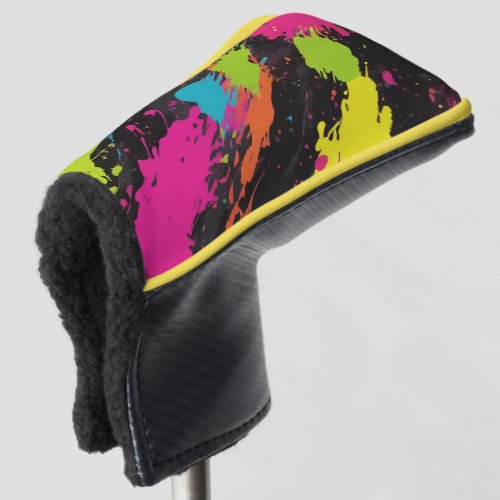 Neon Colors Retro Paint Splatter Golf Head Cover