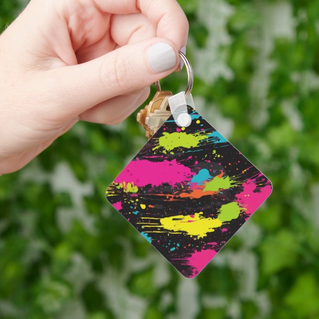 Neon Colors Retro Paint Splatter Keychain (Hand)