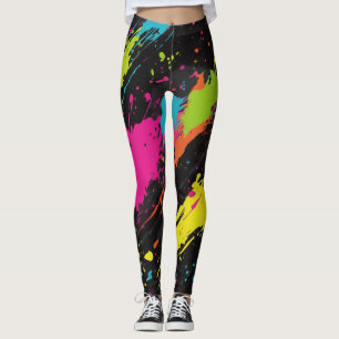 Neon Colors Retro Paint Splatter Leggings