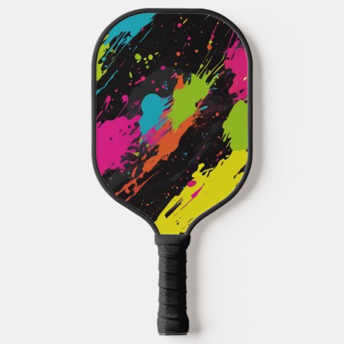 Neon Colors Retro Paint Splatter Pickleball Paddle