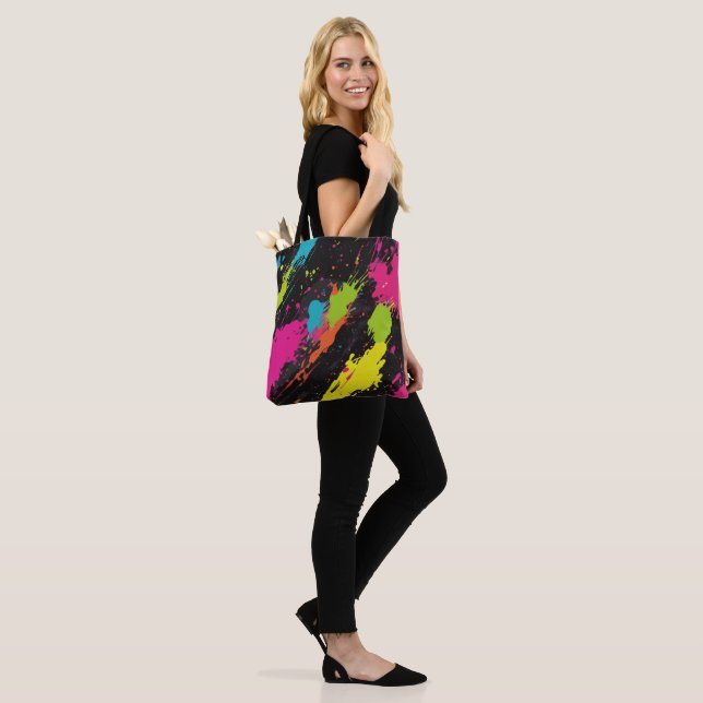 Neon Colors Retro Paint Splatter Tote Bag (On Model)